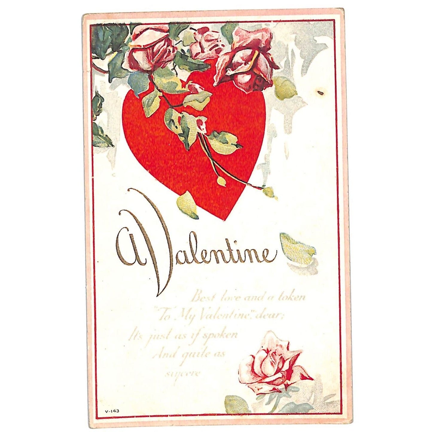 Valentine's Day Postcard "Valentine Poem" Heart / Embossed PM 1919
