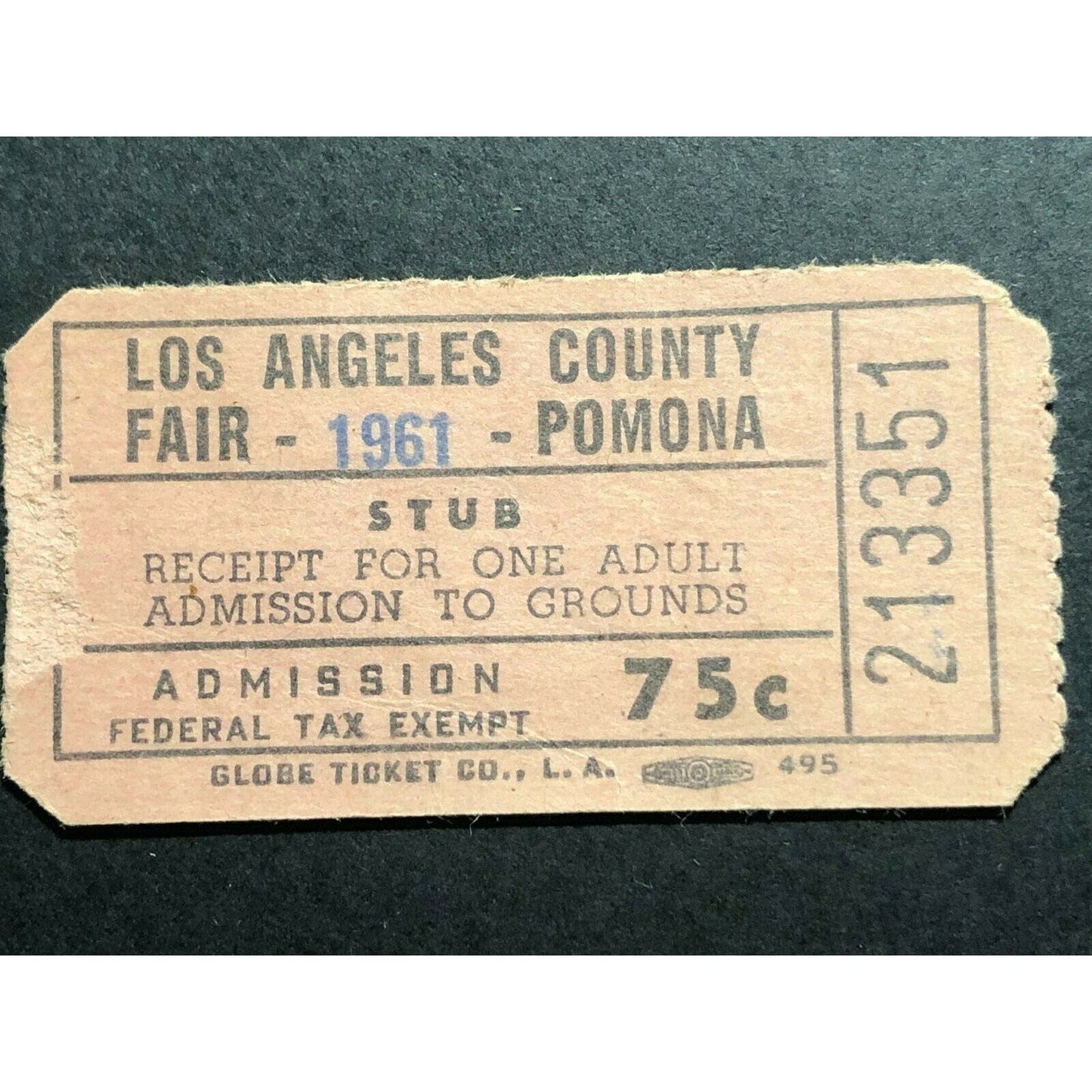 Vintage Los Angeles County Fair Ticket Pomona, CA 1961