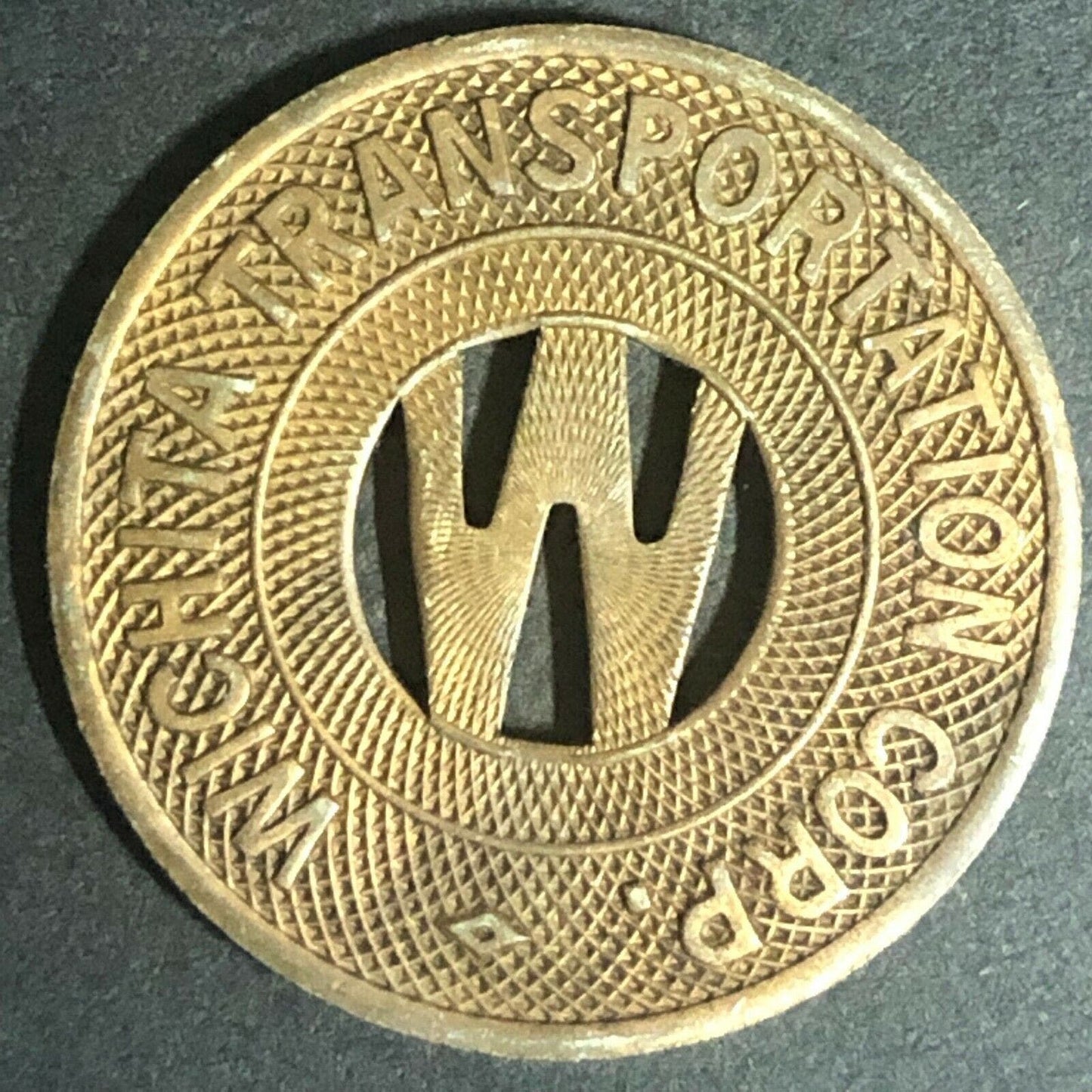 c1940's 23mm Wichita Transportation Corp. G/F One Fare Brass Transit - Token KS
