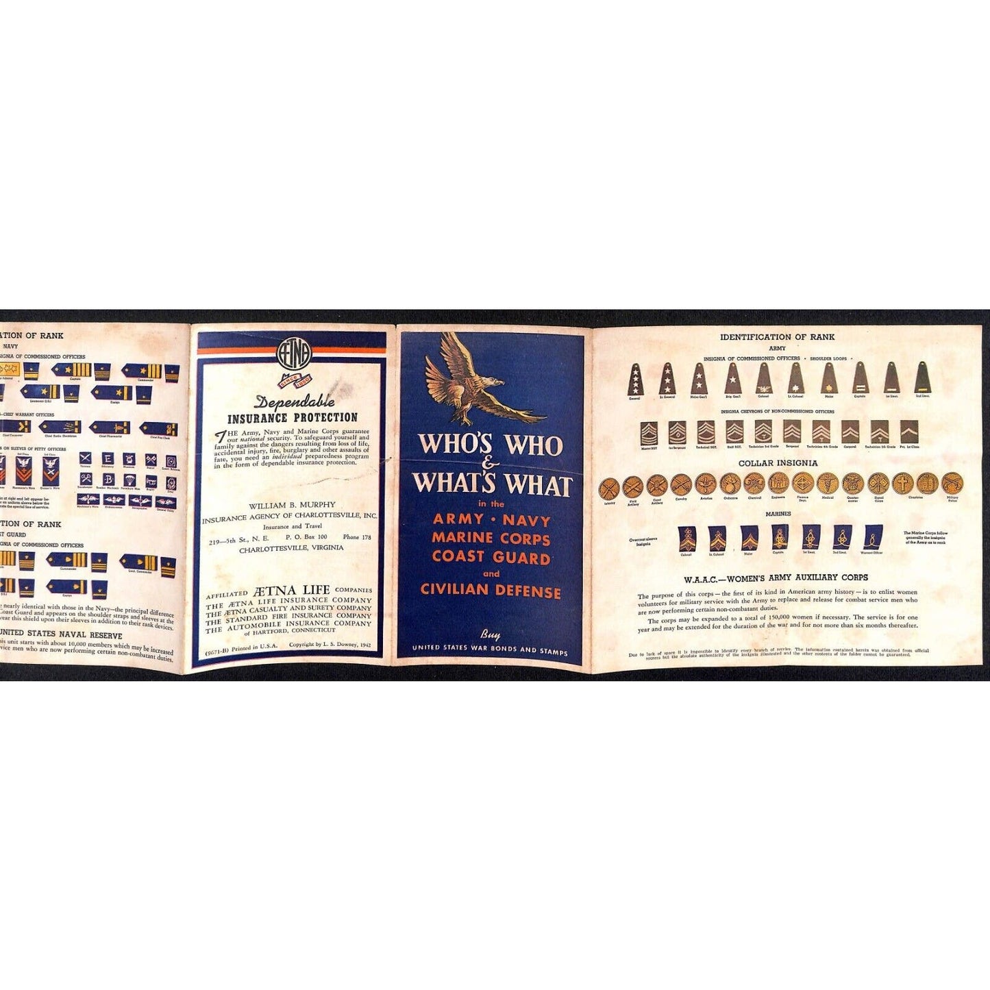 1942 Army Navy Marine Corps Coast Guard Who's Who Fold-Out Insignia ID Guide