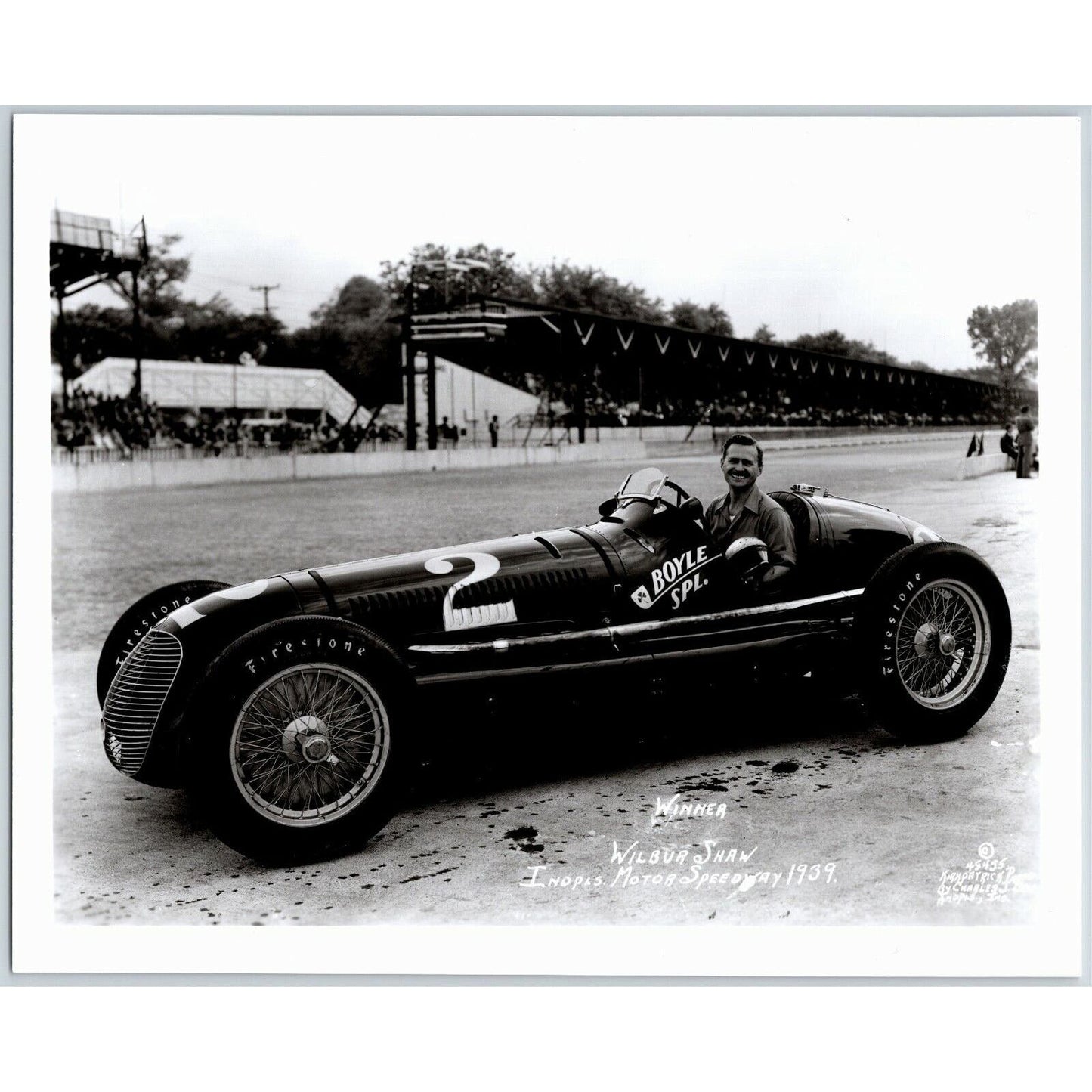 Wilbur Shaw Indy 500 Winner 1939 - 8 x 10 Glossy B&W Photograph VGC Stamped