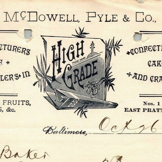 1898 Letterhead - McDowell, Pyle & Co. Foreign Fruits Baltimore Ephraim Baker*