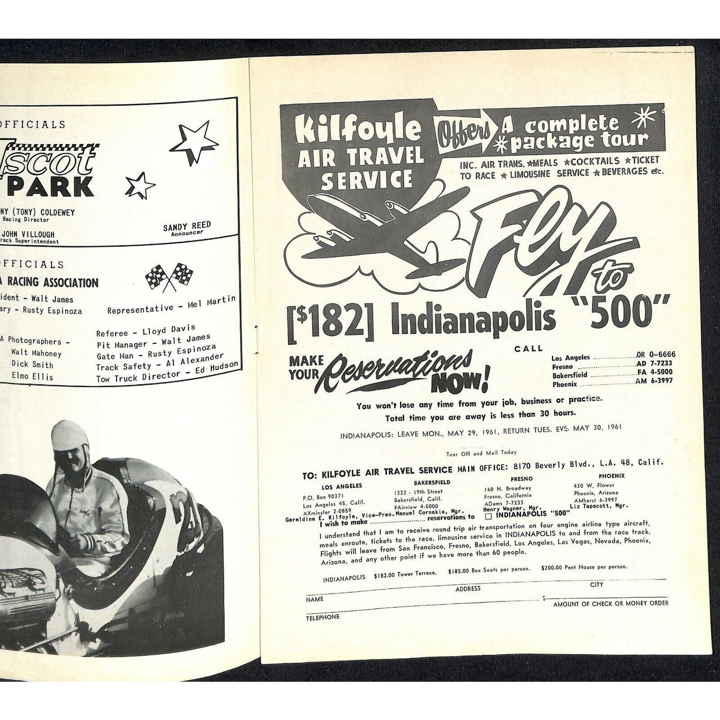 Scarce May 6 1961 CRA Big Car Auto Racing Program Ascot Park Gardena, CA