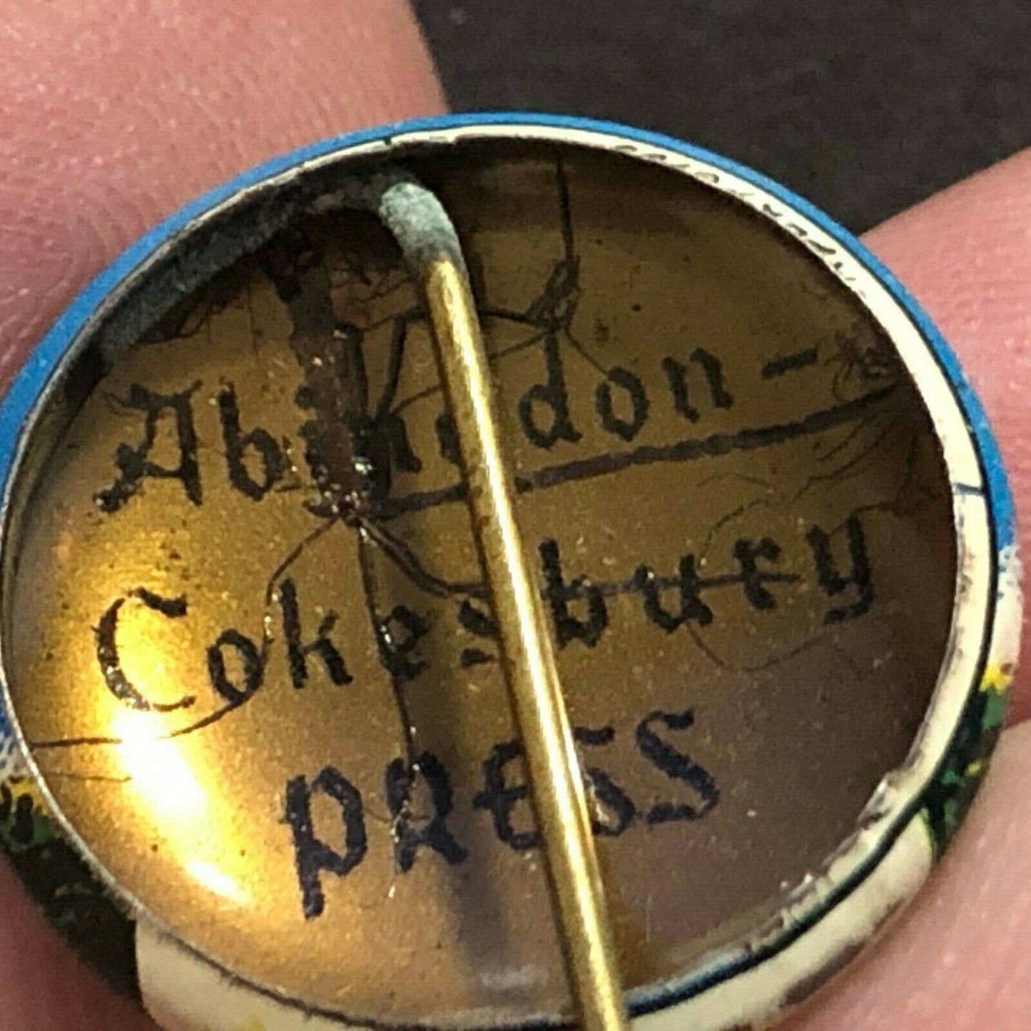 Vintage 19mm "Rally Day" Steel Pin Back Button w/ Cathedral