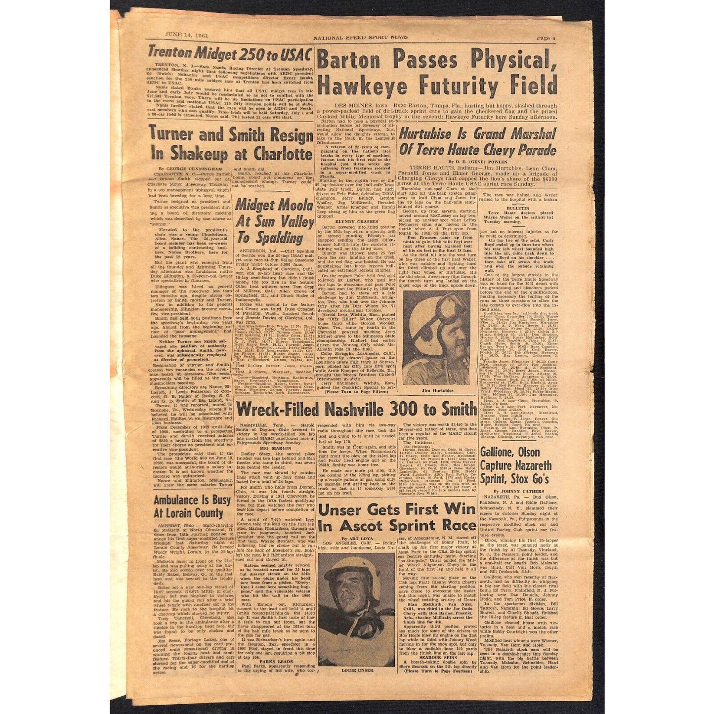 National Speed Sport News 6/14 1961 Buzz Barton Win Futurity Racing 15pp VGC