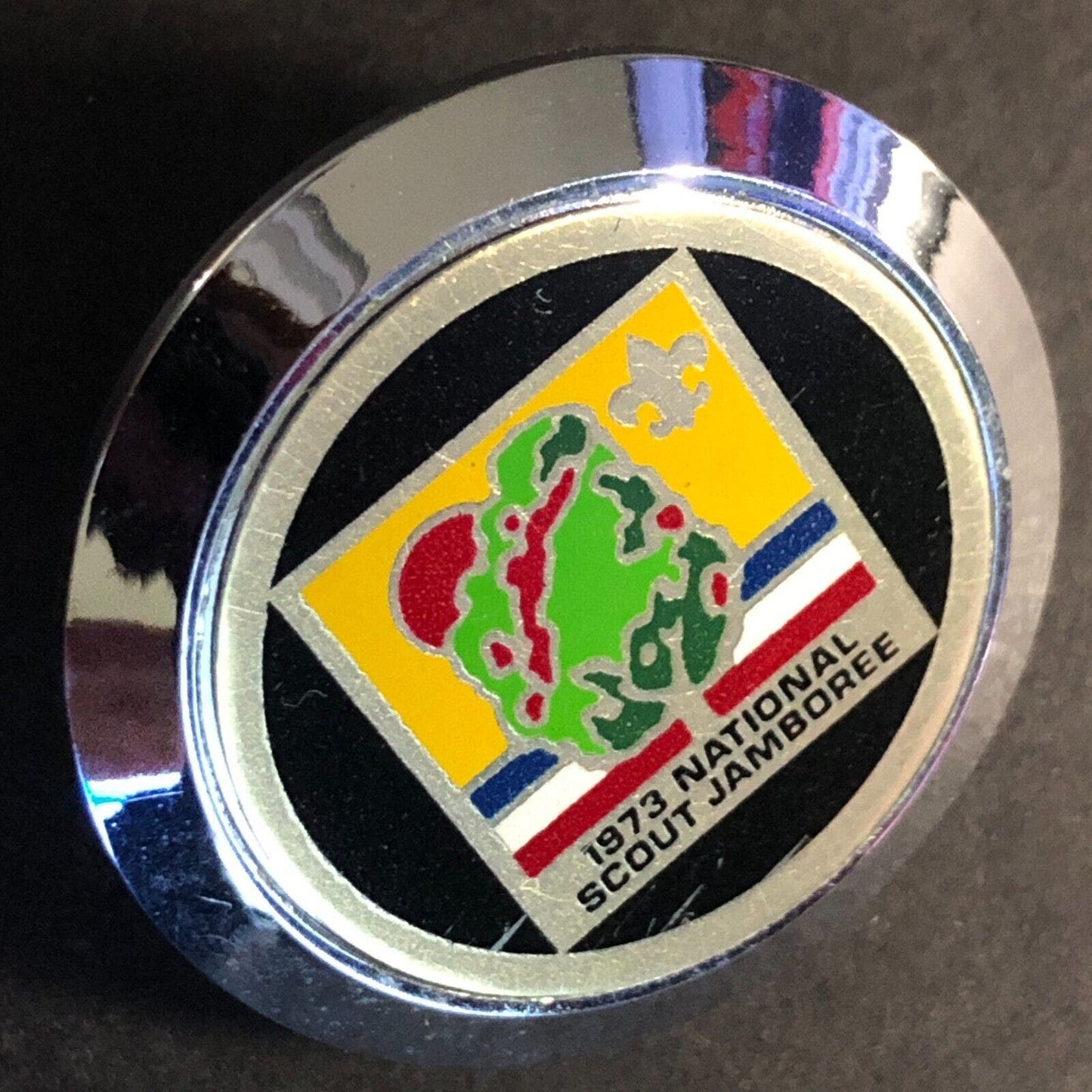 BSA 1973 National Scout Jamboree - Chromed Plastic Neckerchief Slide