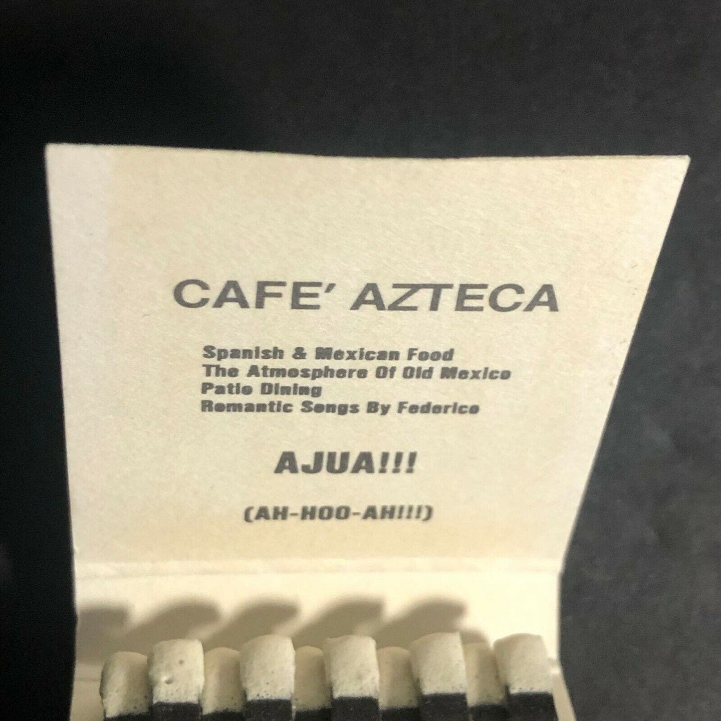 Vintage c1970's Full Matchbook "Cafe Azteca" Spanish Mexican Rest. Chicago (GRN)