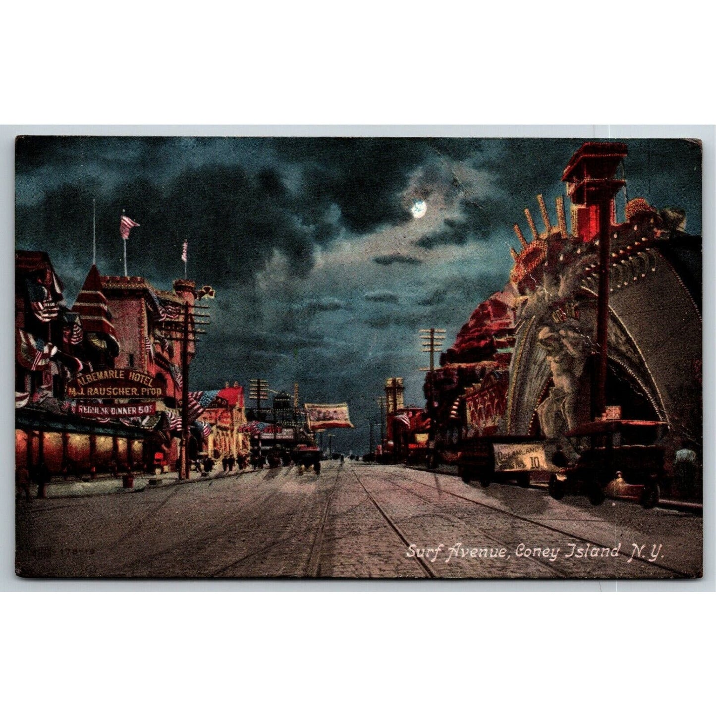 Vintage c1907-10 Coney Island Postcard "Surf Avenue" (Night Scene)