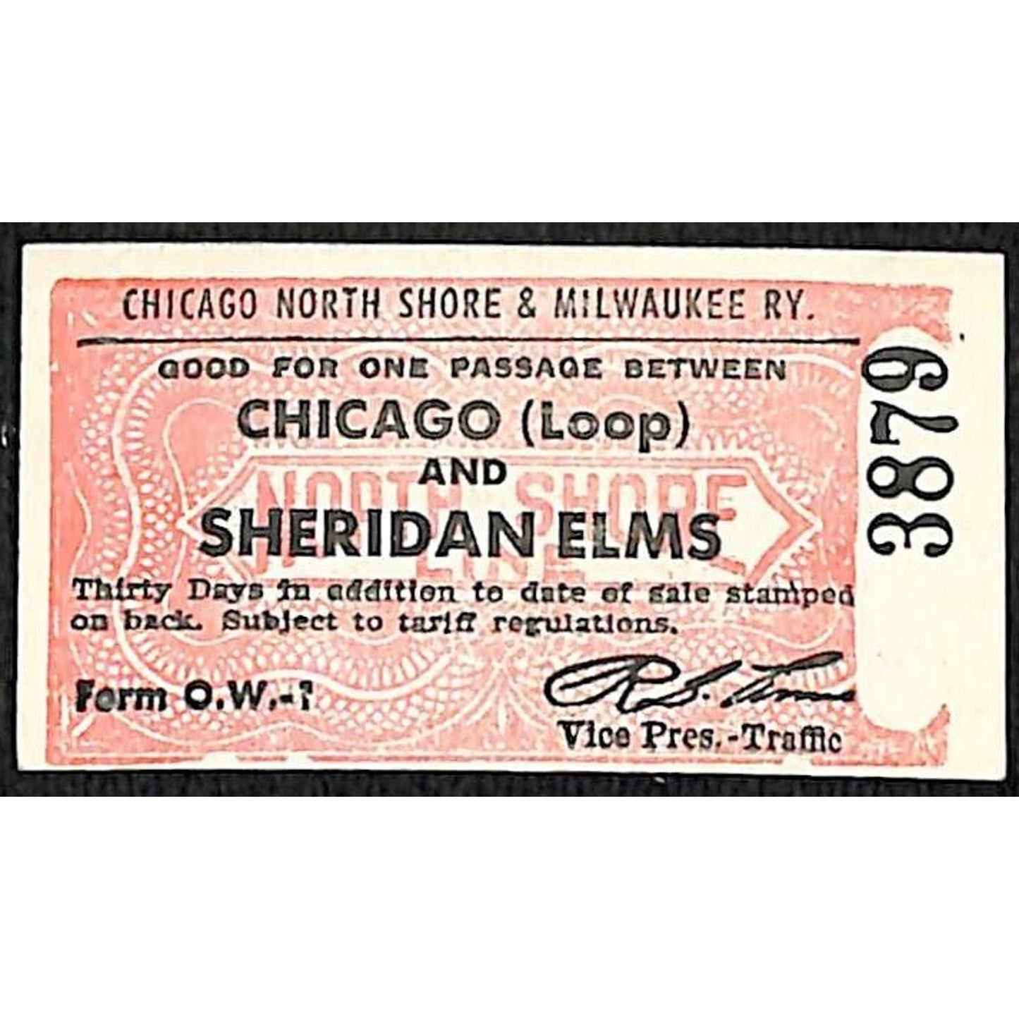 Chicago North Shore & Milwaukee RY Ticket c1953-60's Sheridan Elms #3879