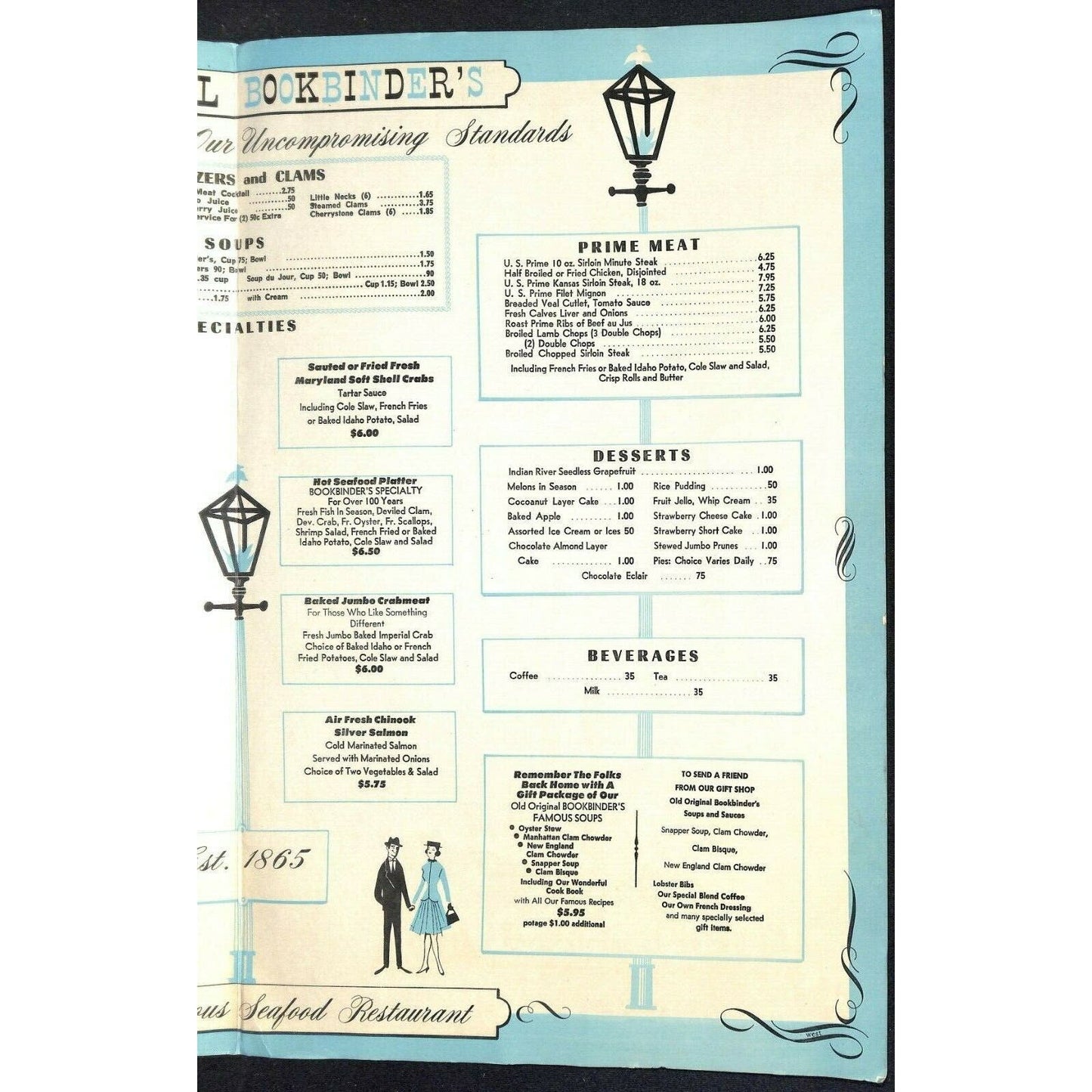 Bookbinder's Menu 1970 Large Restaurant Philadelphia Horse & Carriage Cover