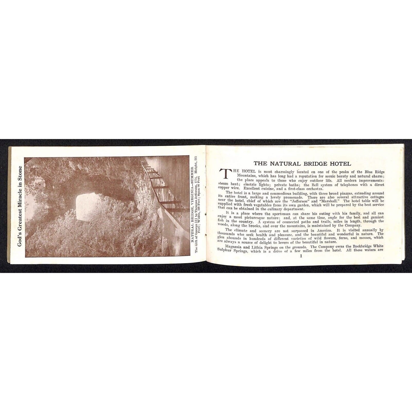 Natural Bridge, VA Hotel Small Pictorial Souvenir Booklet c1883 18pp.