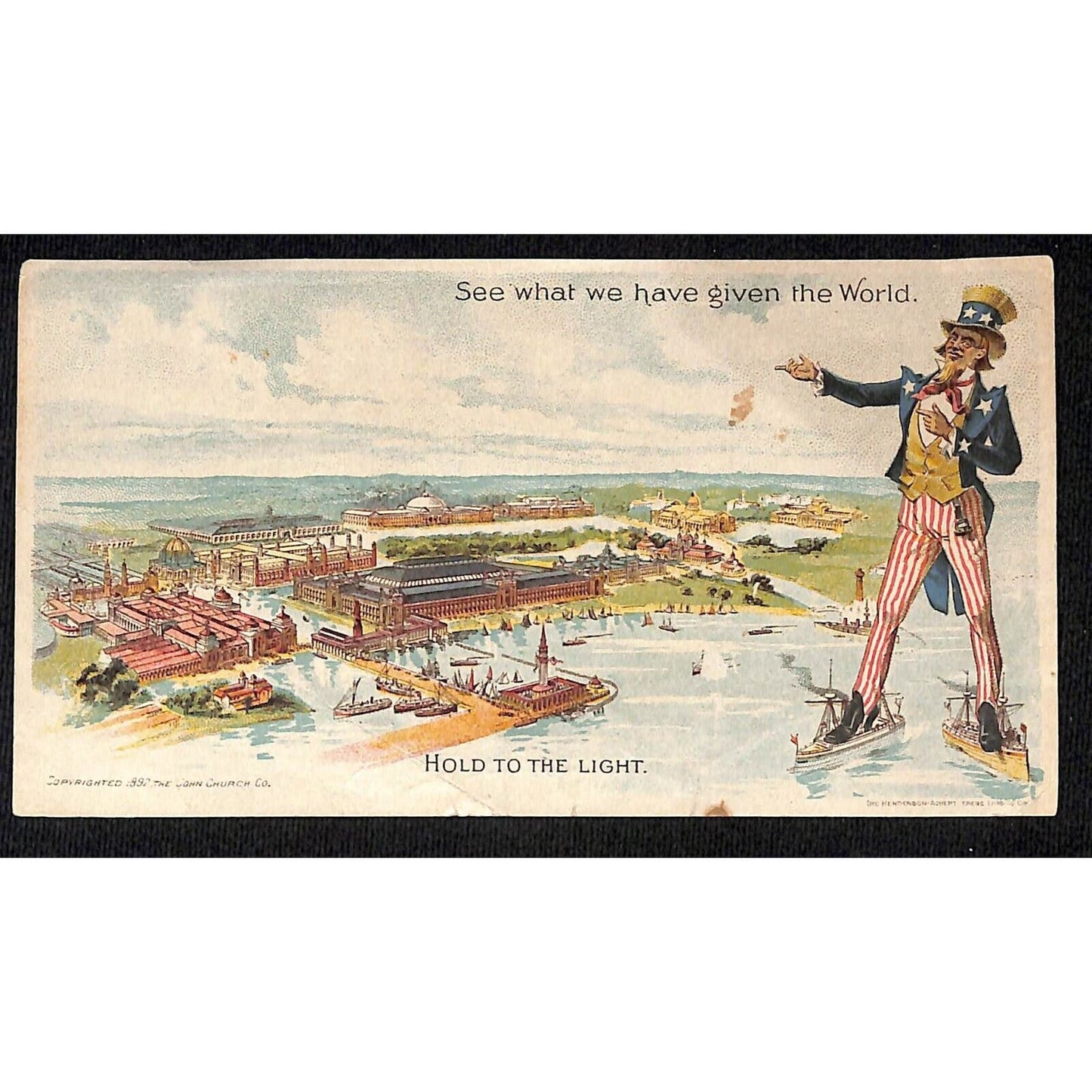 Scarce 1893 Chicago World's Fair HTL* Trade Card Everett Piano Uncle Sam