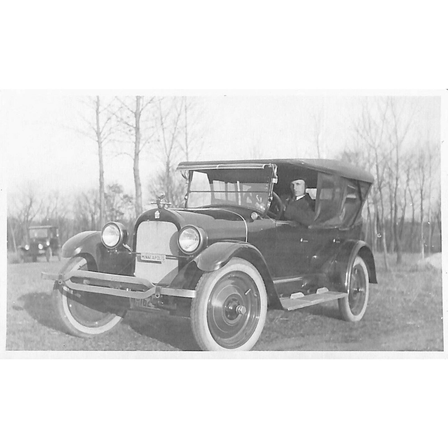 Vintage Original B&W Photo 1920's - Man Poses Inside Automobile