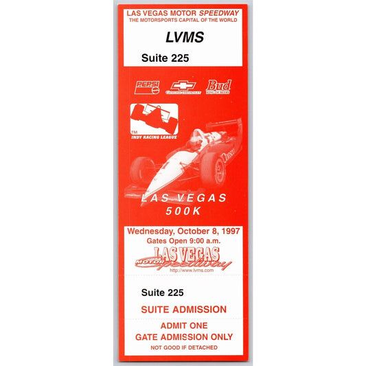 1997 Las Vegas Motor Speedway Indy Racing 500K Unused 10/8 Suite 225 Ticket VGC