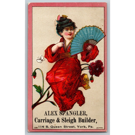 Geisha Alex Spangler Carriage & Sleigh Builder York, PA Victorian Trade Card