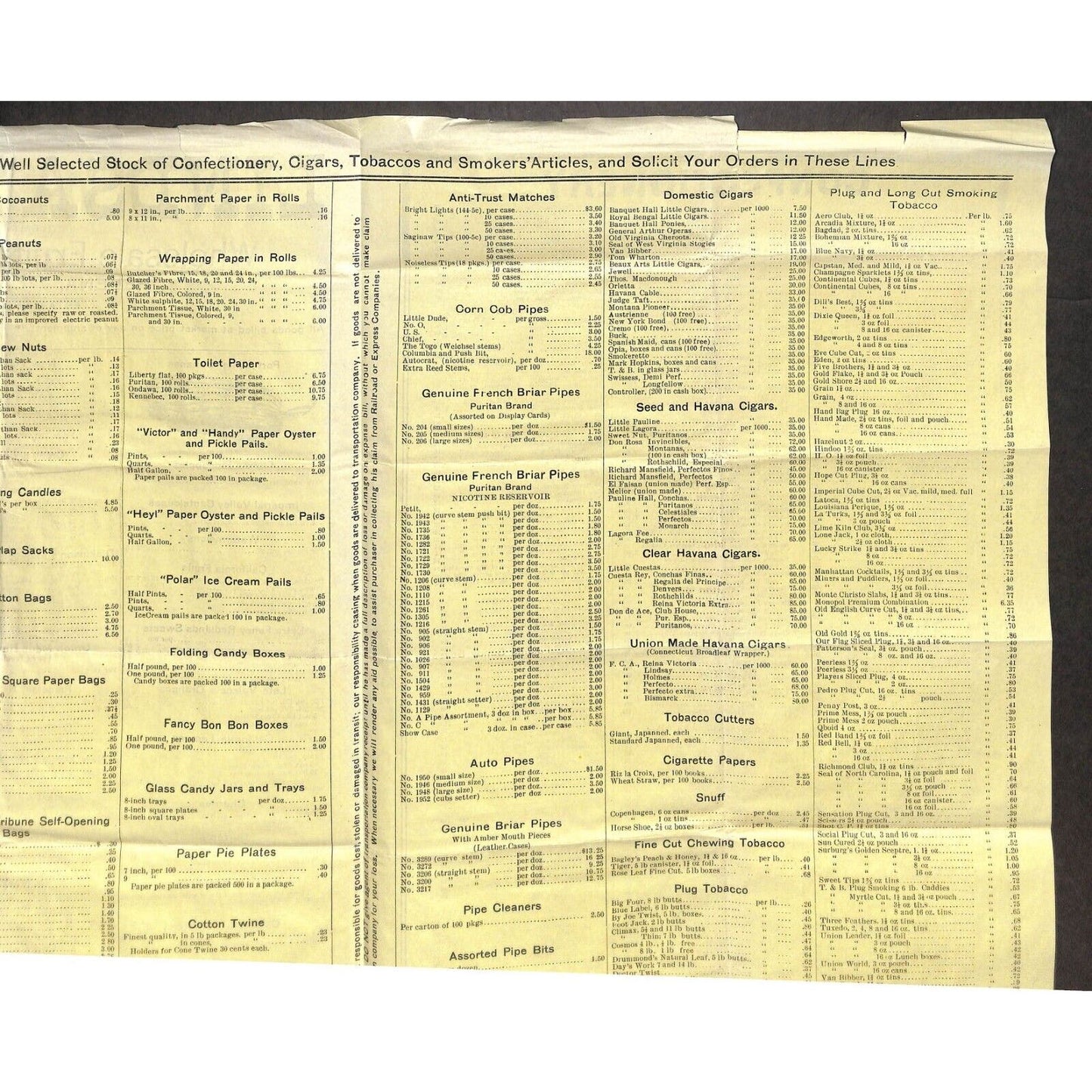 1909 Lindsay & Co. Helena, Montana Wholesale Fruits & Produce Large Price Sheet