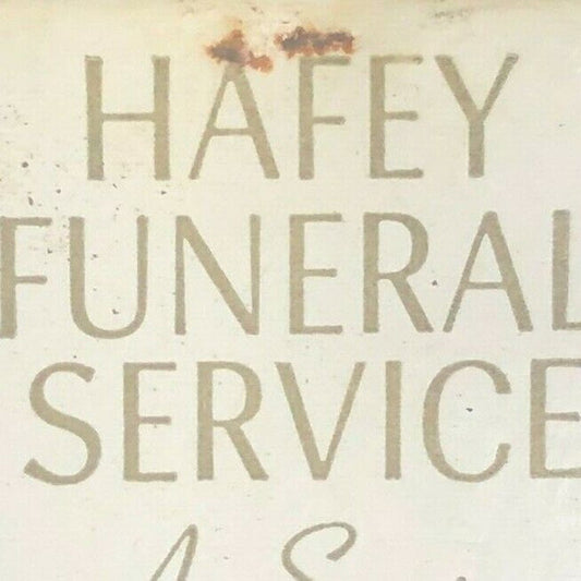 1960's-70's Full Matchbook - "Hafey Funeral Home" Longmeadow Hampton Forest Park