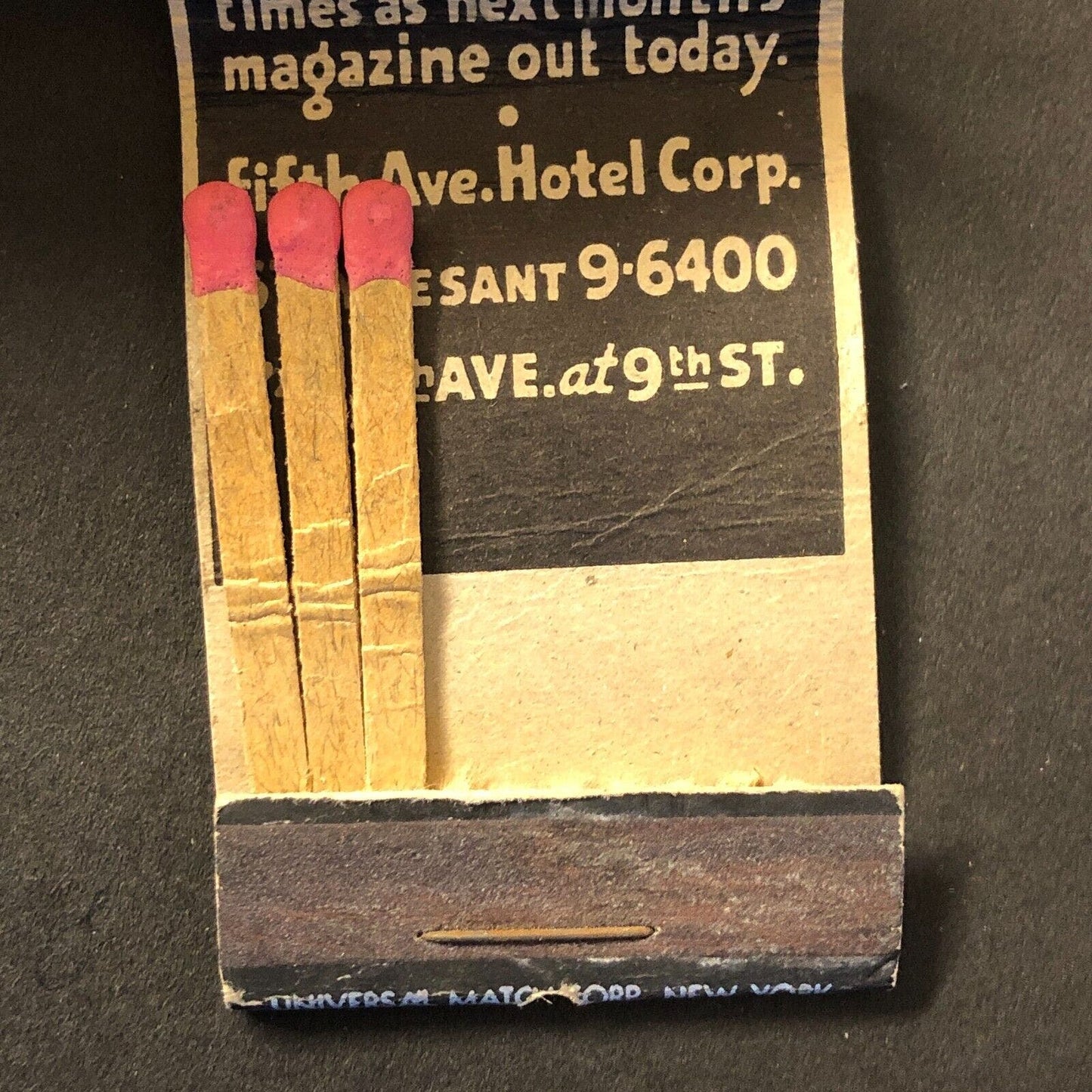 Fifth Avenue Hotel 49th & 5th Ave New York Matchbook Cover c1940's