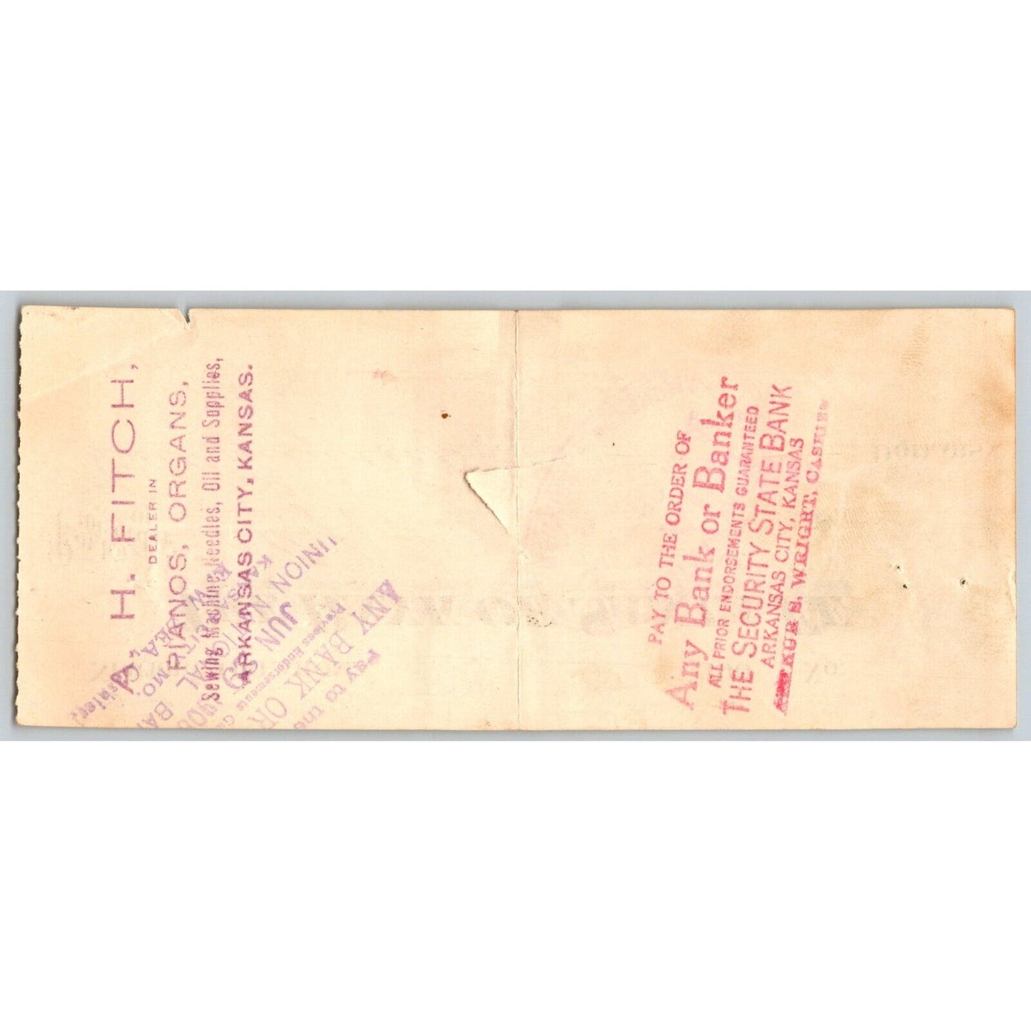 Newkirk, Oklahoma 1908 $105 "Bank of Santa Fe" Check - Scarce