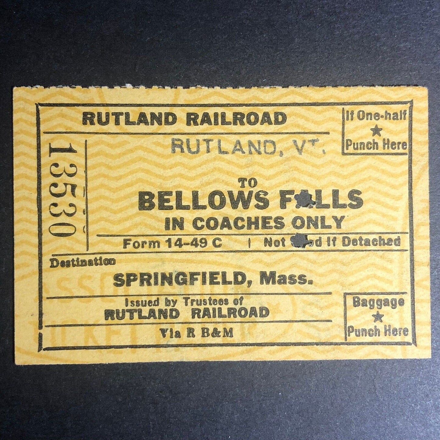 Rutland Railroad Bellows Creek Boston 1953 Ticket Stub #13530