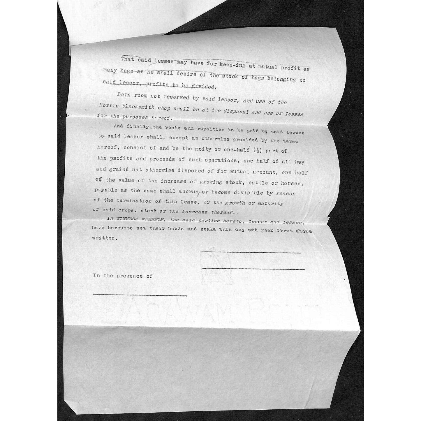 Morris Montana -1915 "The Morris Ranch" 2 Year Farm Lease "50 Head of Cattle" 3p