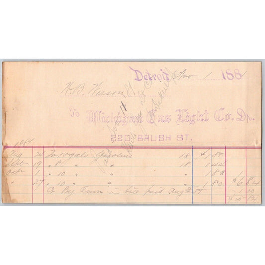 Detroit Letterhead "Michigan Gas Light Co." 220 Brush Street 1881