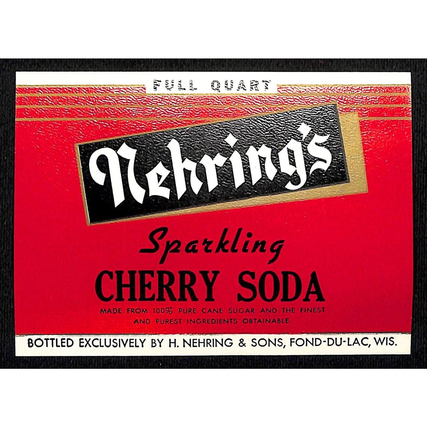 Nehring's Cherry Soda Fond-Du-Lac, WI Paper Soda Label 1920's-30's Scarce