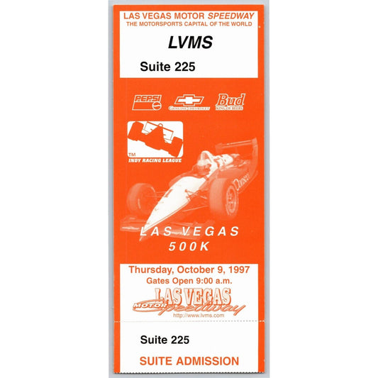 1997 Las Vegas Motor Speedway Indy Racing 500K Unused 10/9 Suite 225 Ticket VGC