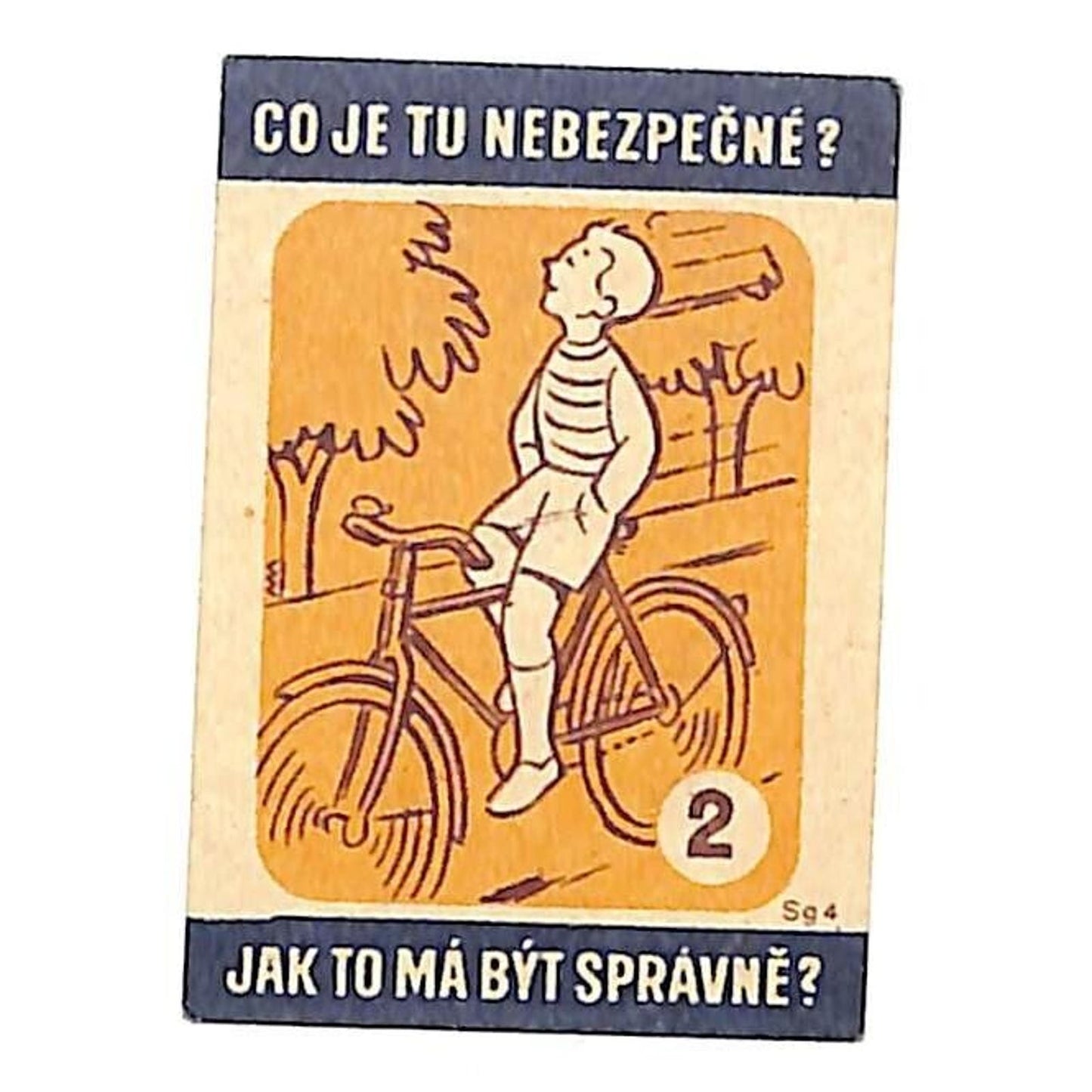 Vintage Czech Matchbox Label What Is Dangerous Here? Series No Hands on Bicycle