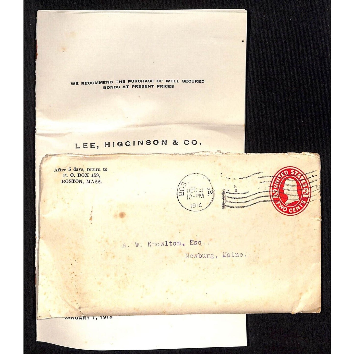 Newburgh ME Amos W. Knowlton* 1915 Boston Lee, Higginson Bond Offerings 12pp VGC