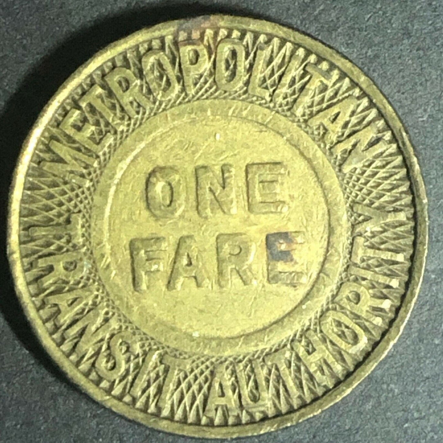 c1951 20mm Metropolitan Transit Authority One Fare Brass Transit Token - Boston