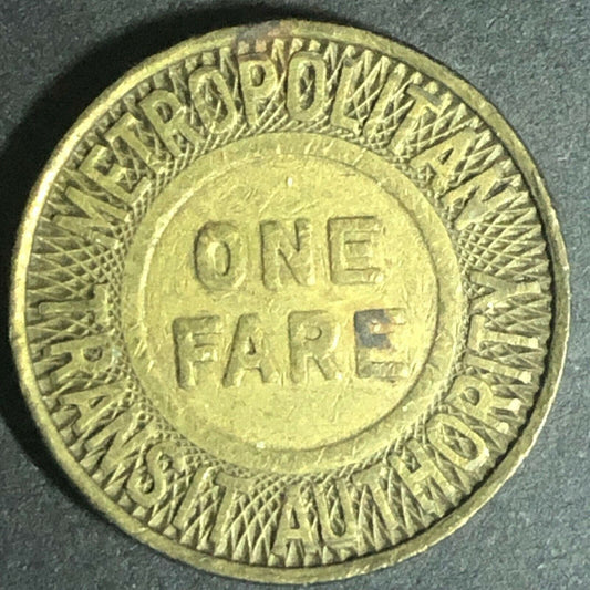 c1951 20mm Metropolitan Transit Authority One Fare Brass Transit Token - Boston
