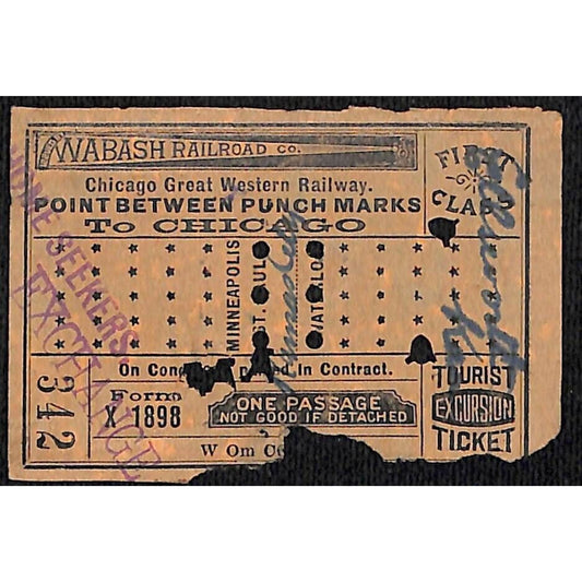 Wabash Railroad Ticket Chicago Stamped "Home Seekers?" 1910 #342