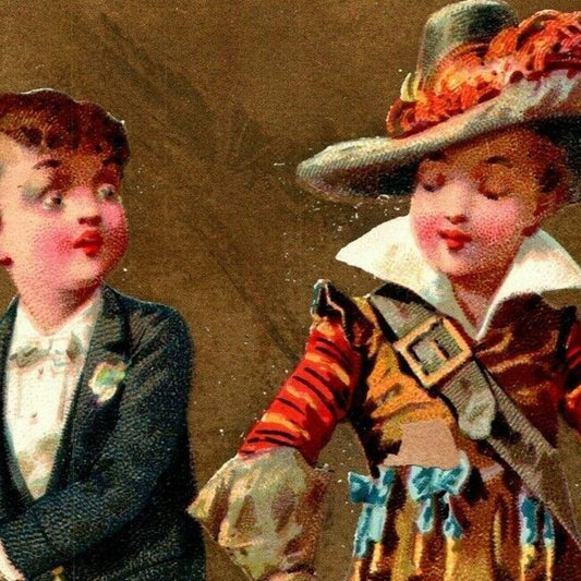 French Victorian Trade Card - 1889 Exposition Universelle Two well Dressed Kids