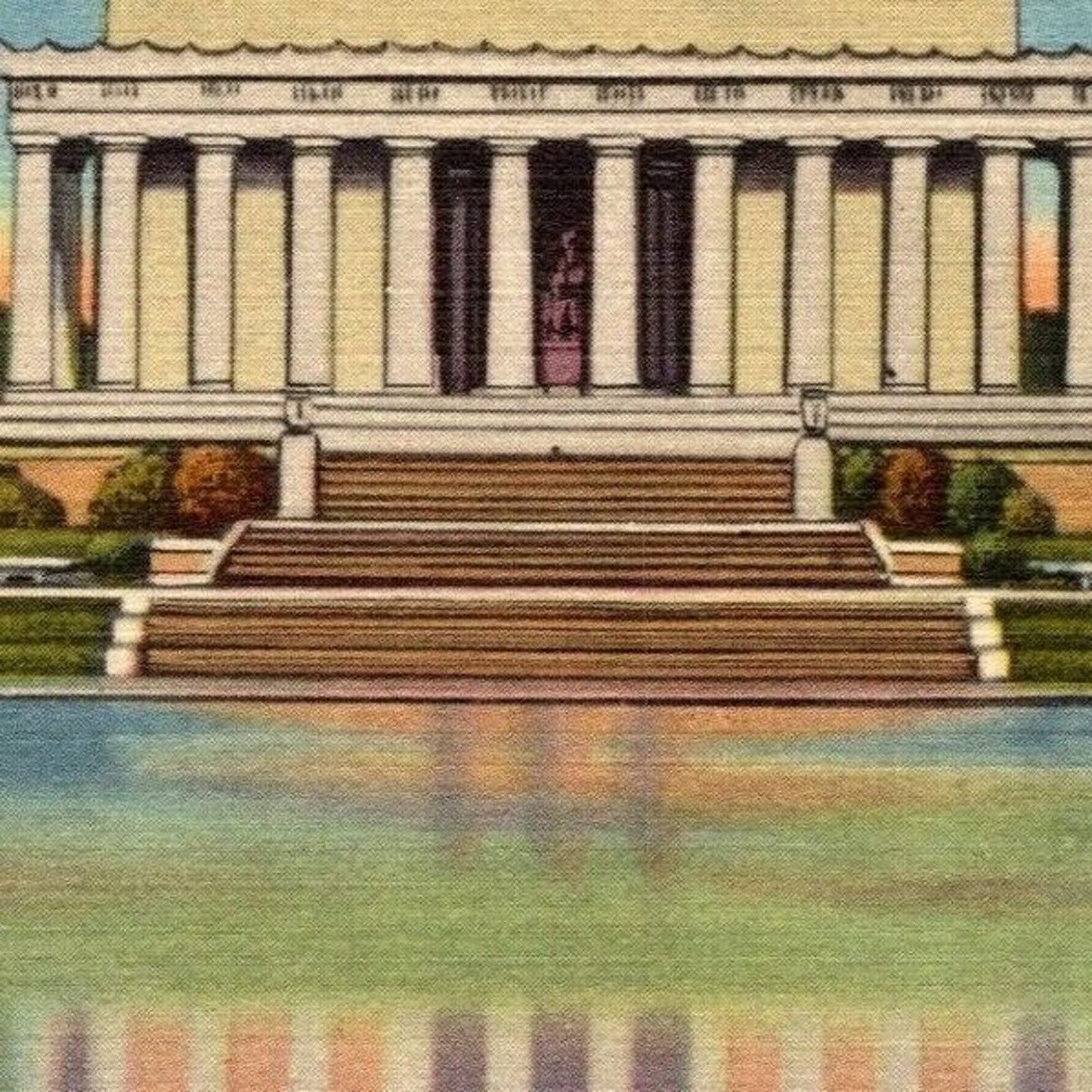 Vintage Linen Postcard Lincoln Memorial & Reflecting Pool Washington, DC UNP