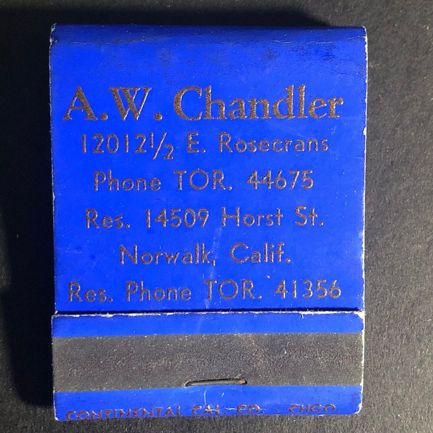 A.W Chandler Norwalk, CA State Farm Ins. c1940's VGC Full 20-Strike Scarce