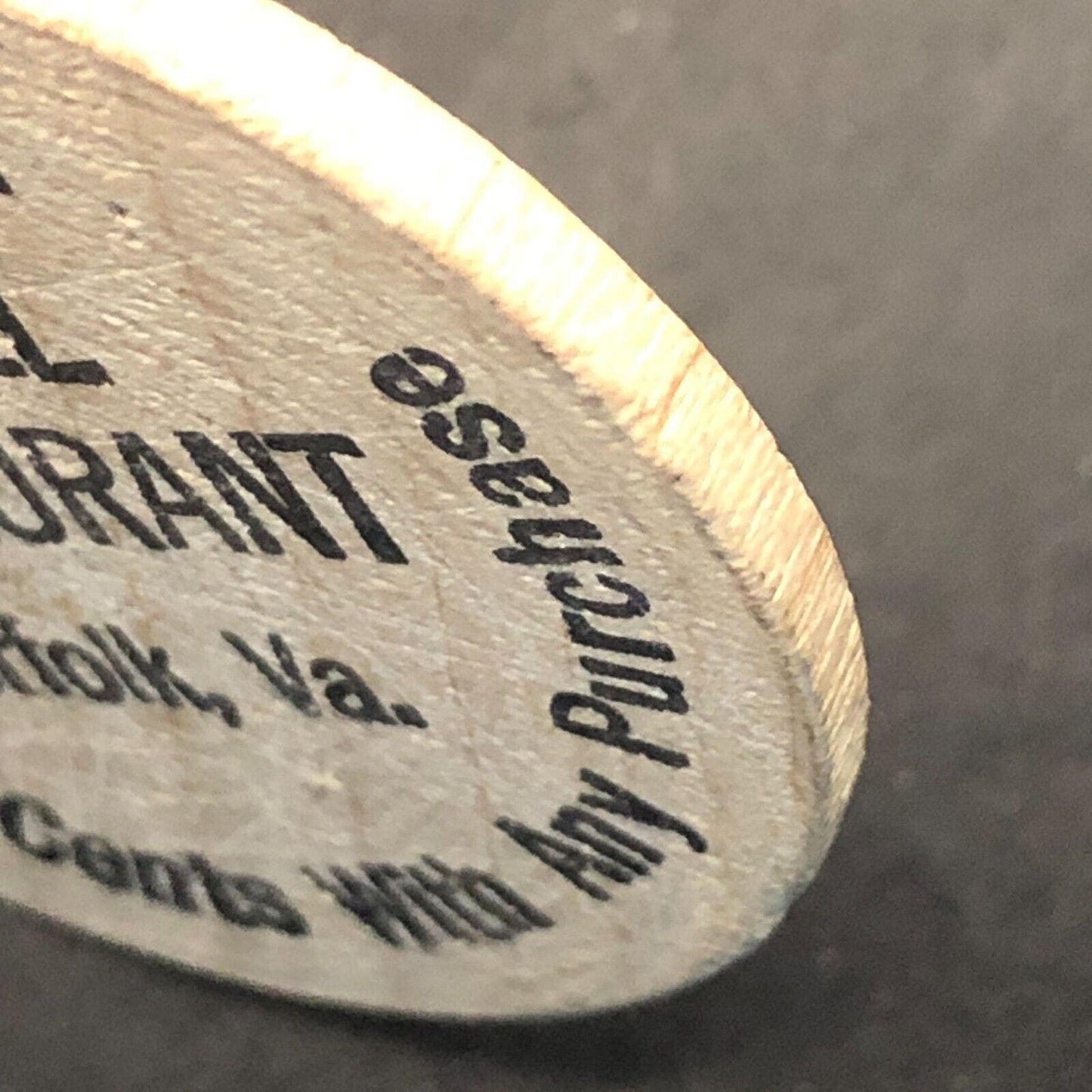 Norfolk, VA Wooden Nickel Restaurant Wooden Nickel 38mm c1970's