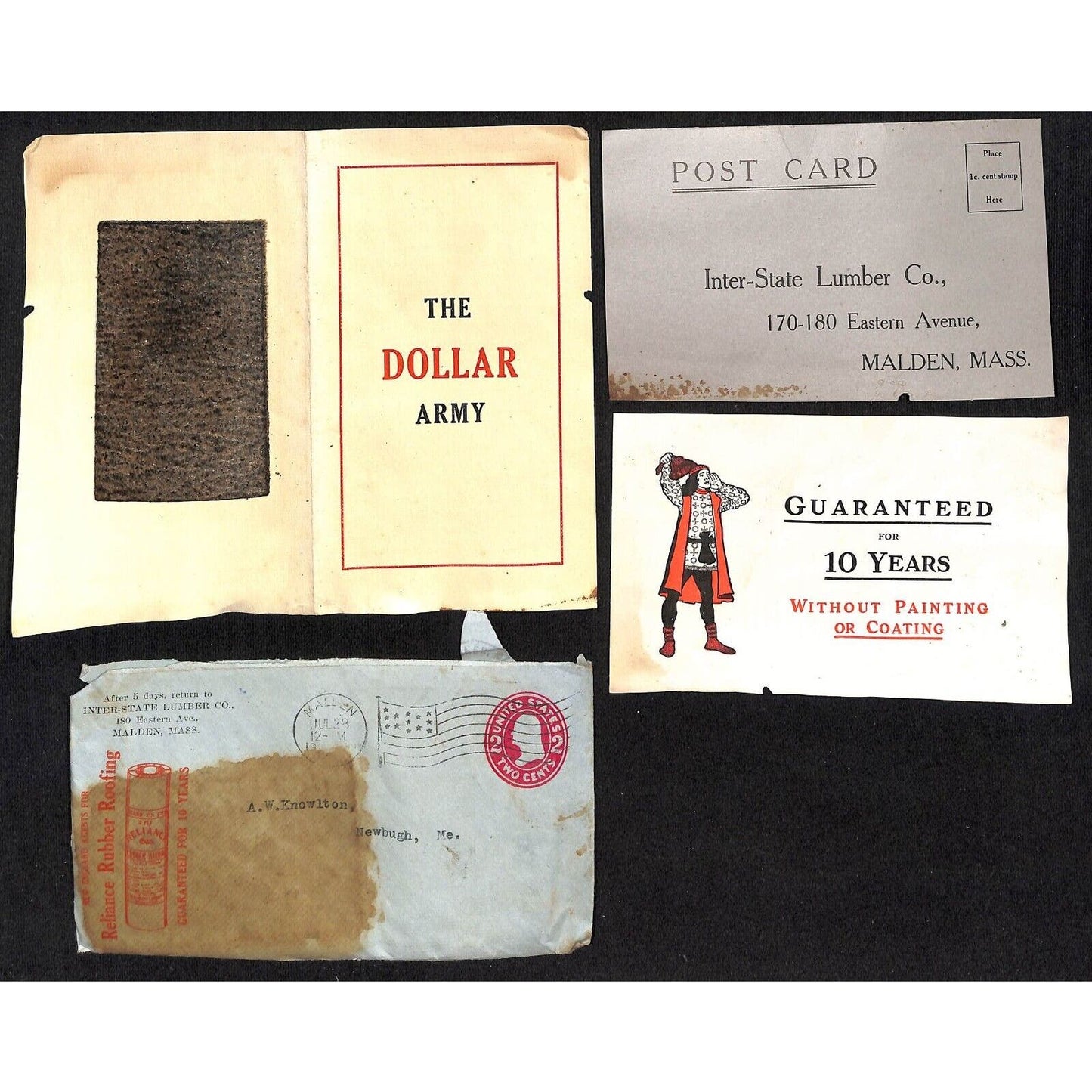 Newburgh, ME Amos W. Knowlton* 1909 Reliance Rubber Roofing Letterhead w/ Sample