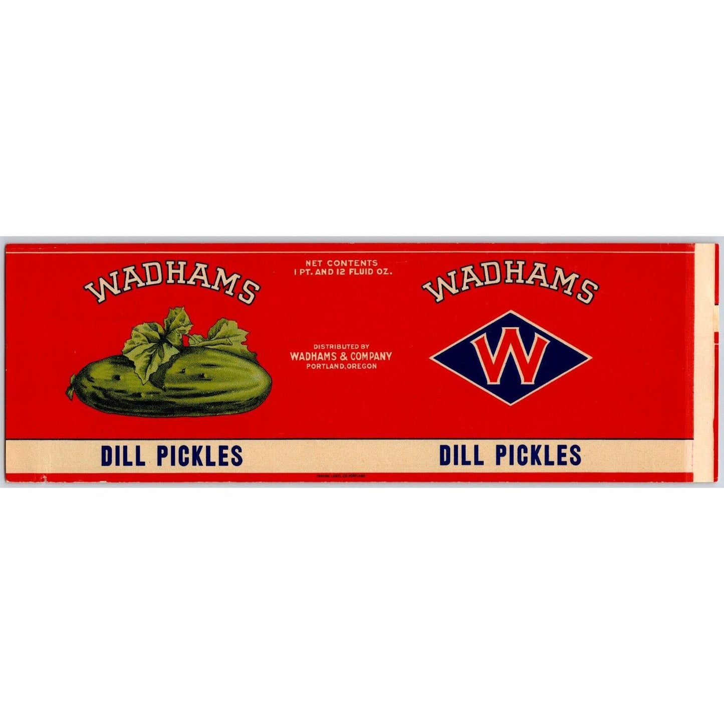 Wadhams Dill Pickles Paper Can Label Portland, OR c1920's-30's VGC Scarce