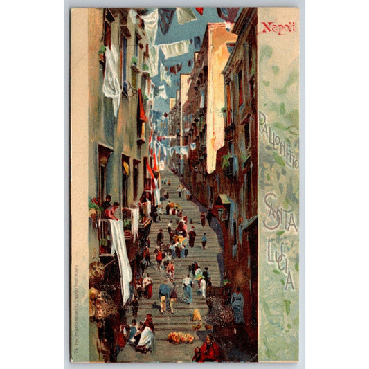 Naples Pallonetto Santa Lucia w/ Busy Street Scene Postcard c1901-1907 NP