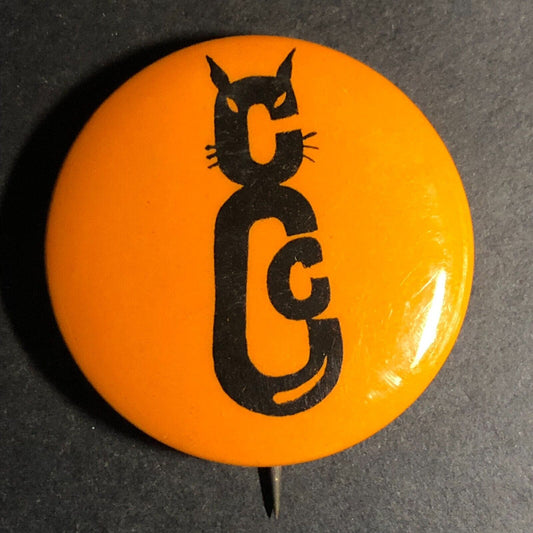 Black Cat (Spring Snap Hook Logo ?) Vintage Steel Pinback Button c1960's-70's