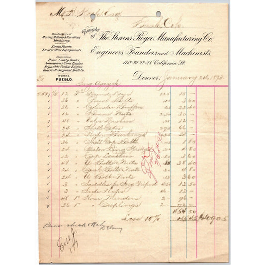 1893 Stearns-Roger Mfg. Engineers Denver, CO Letterhead M.H. Keefe (Busk)