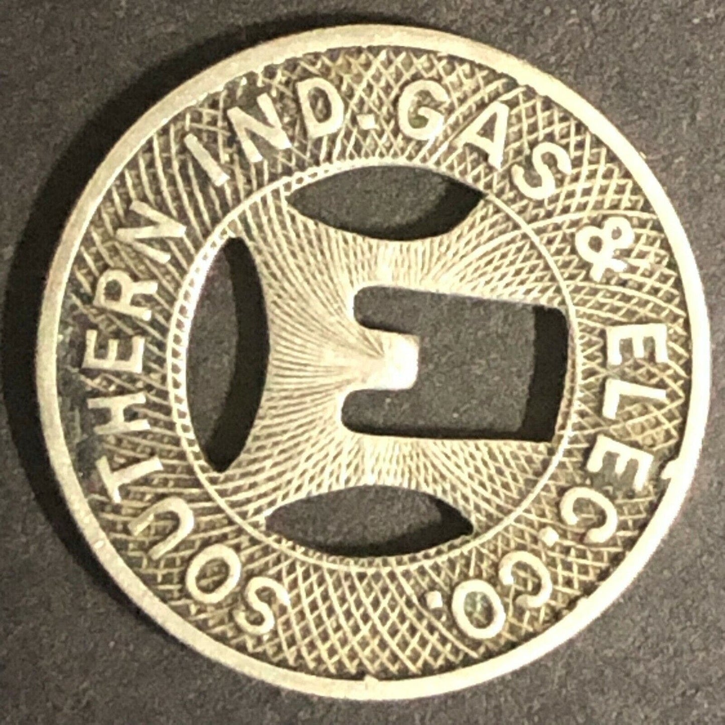 c1922 16mm Southern Ind. Gas & Electric Brass G/F One City Fare Token Evansville
