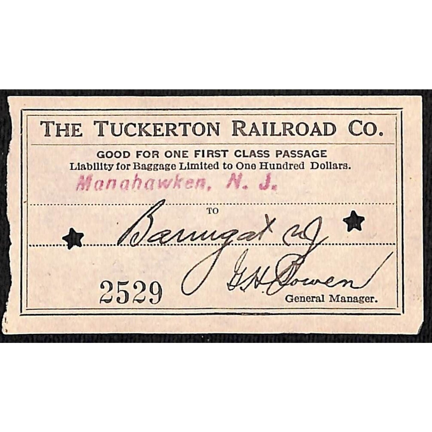 1931 Tuckerton Railroad Manahawken, NJ Group of 9 First Class Tickets