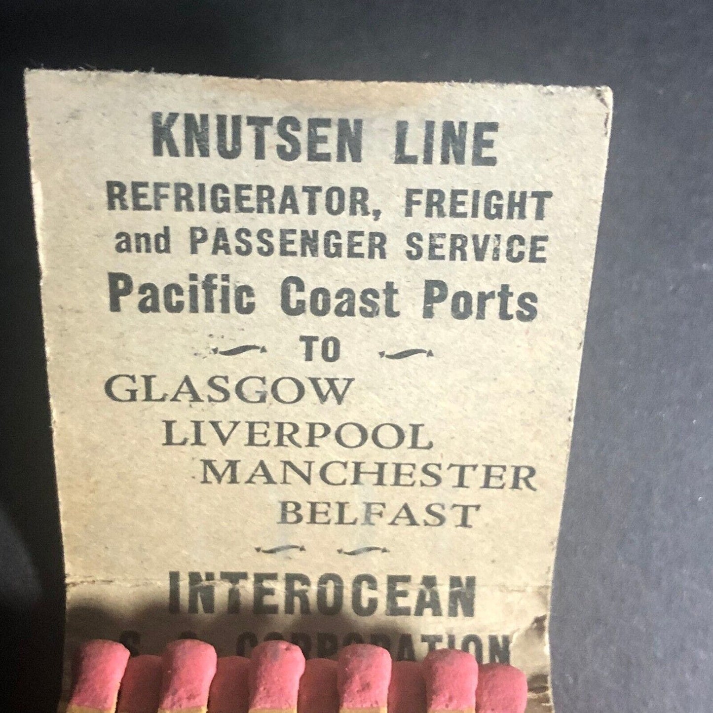 Knutsen Line Pacific Coast Full 20-Str Matchbook c1930's-40's Scarce