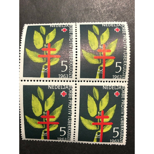 4 Vintage Advertising Stamps w/ Gum Adh - Nedelja Borbe Protiv Tuberkuloze 1963