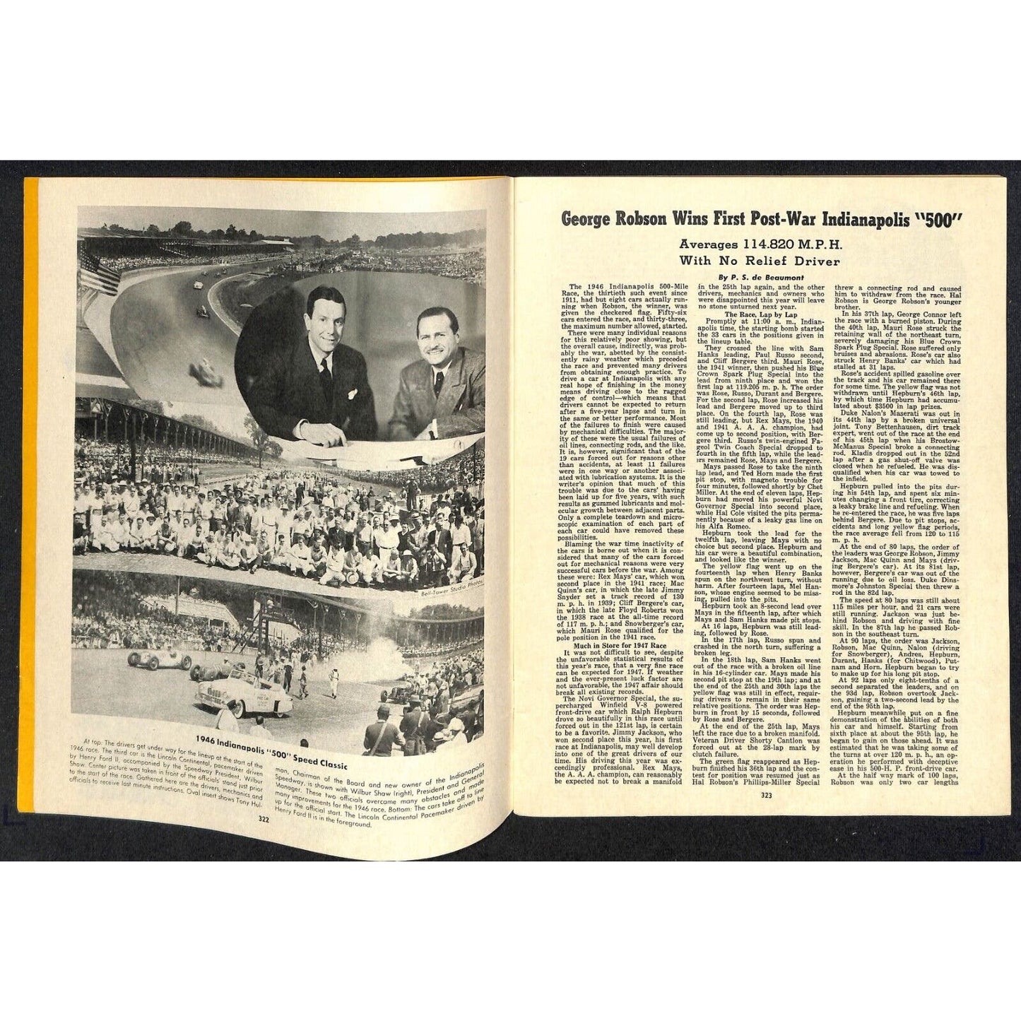 1946 Indy 500 Floyd Clymer's Indianapolis 500 Mile Supplement IMS 32pp. VGC