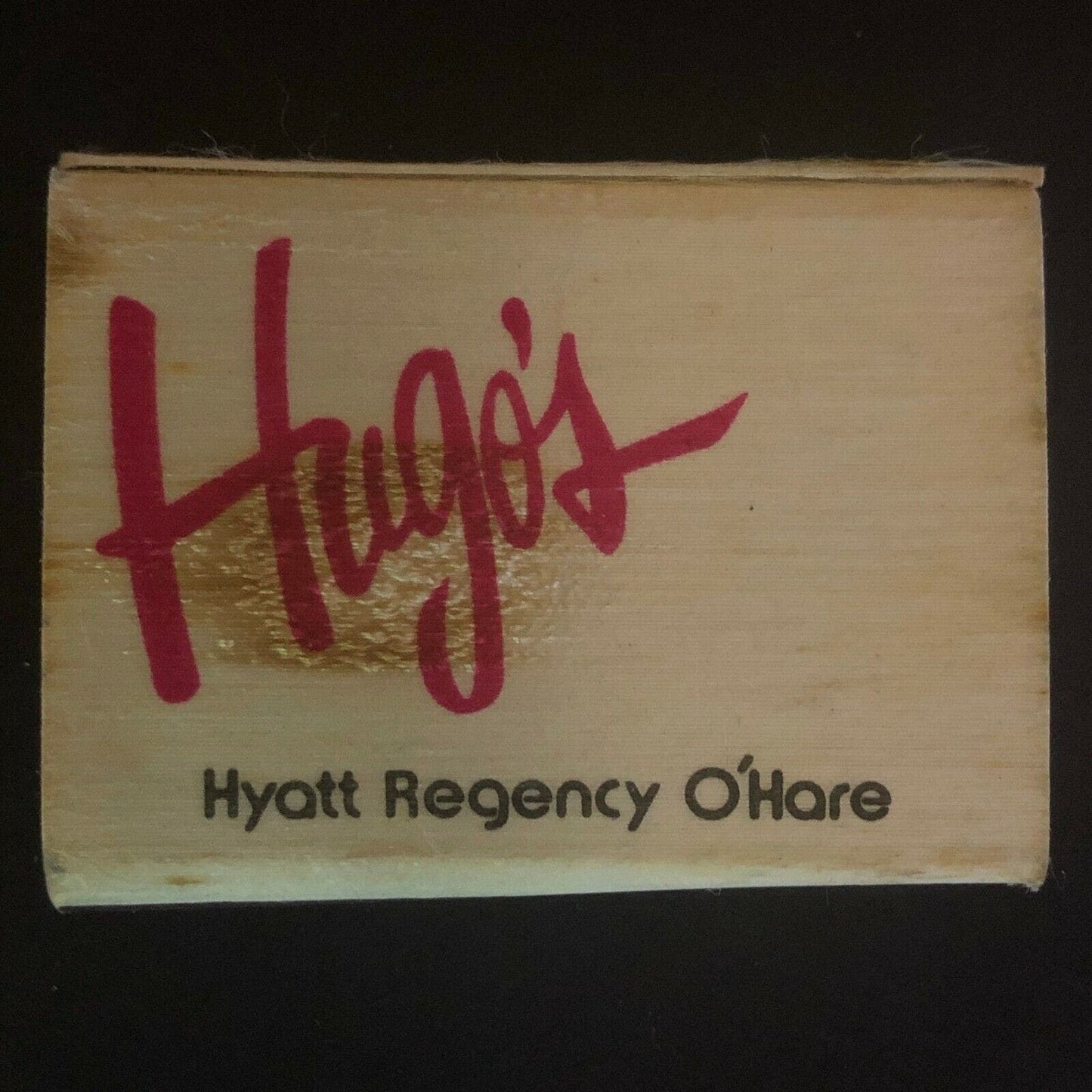 c1970's-80's Wooden Matchbox Matchbook "Hugo's Restaurant" Hyatt Regency O'Hare