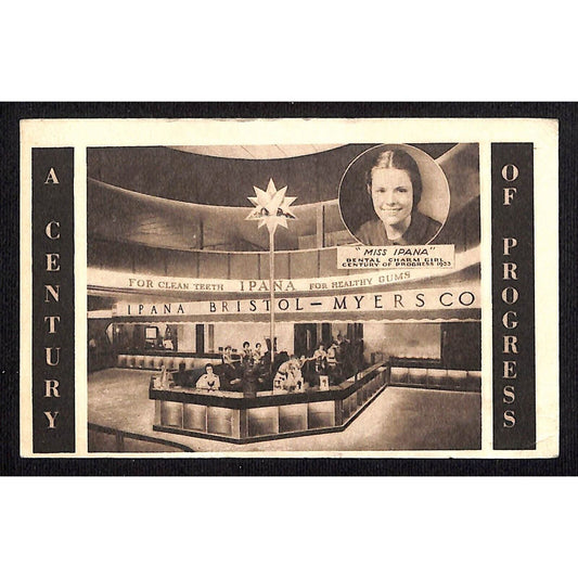 Bristol-Meyers Ipana Exhibit Postcard 1933 Chicago World's Fair Stamp Scarce