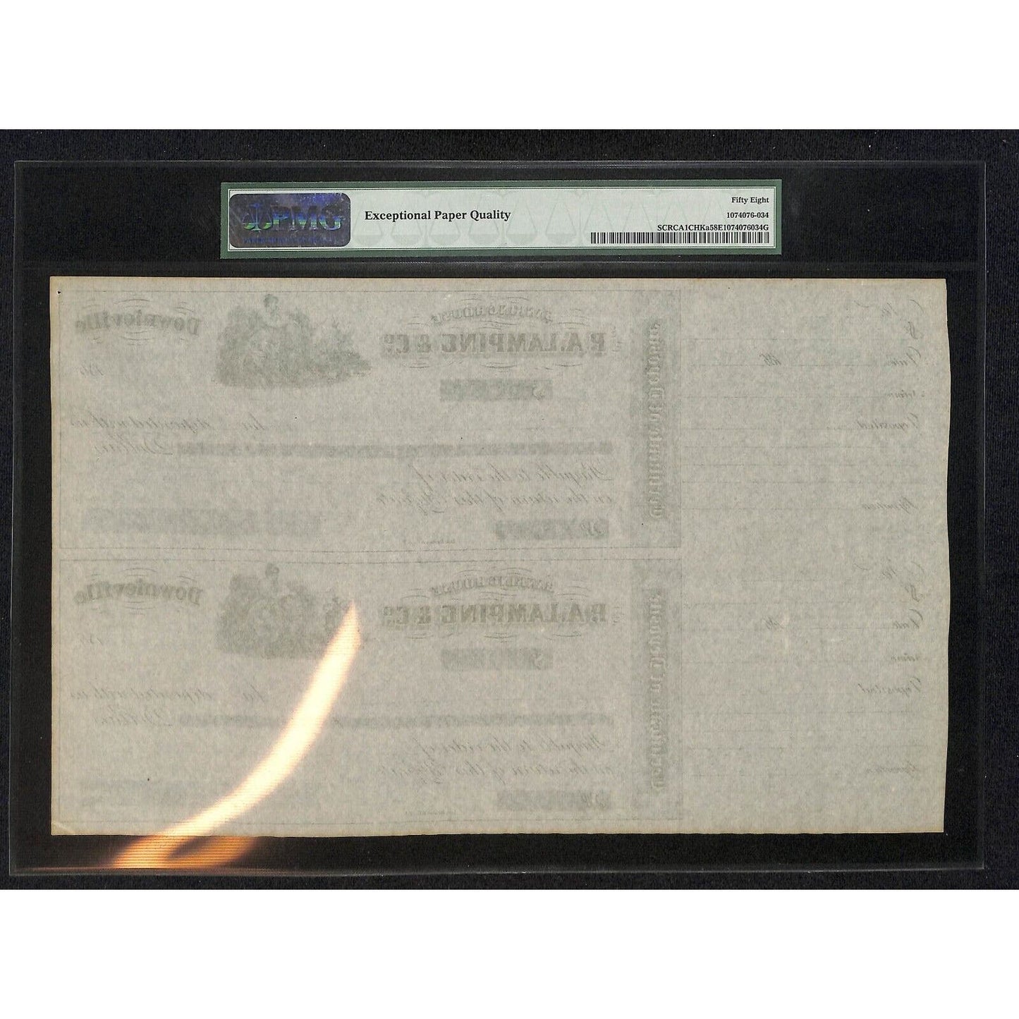 Lamping & Co's Express 1860's NOS Certificate of Deposit - Uncut Pair PMG